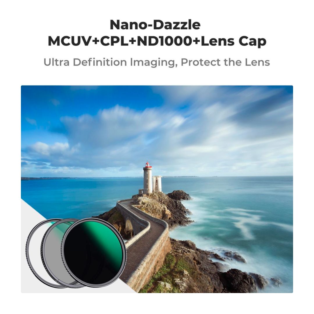 K&F Concept 82mm CPL + MCUV + ND1000 + Lens Cap Polarizator ND filter KIT Nano-Dazzle Series SKU.2275V1 - 3